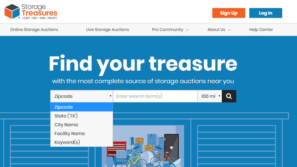 Find Storage Auctions on StorageTreasures